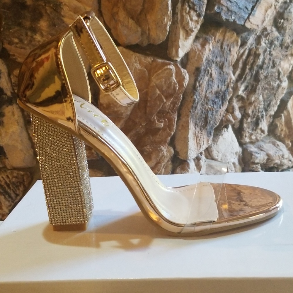 Rose gold diamond block heel